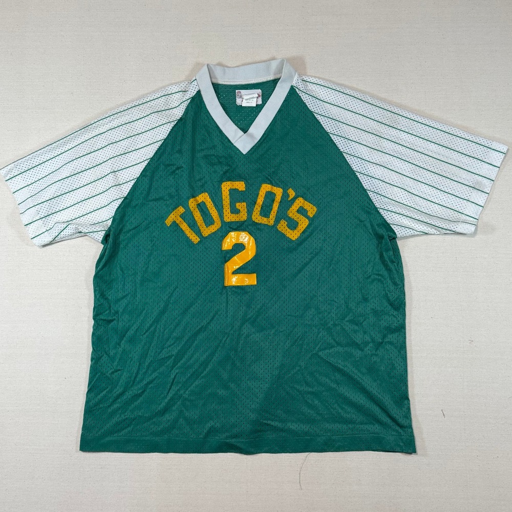 Vintage Swingster Togos 2 Mesh Jersey XL Green Pinstripe V-Neck Shirt 70s